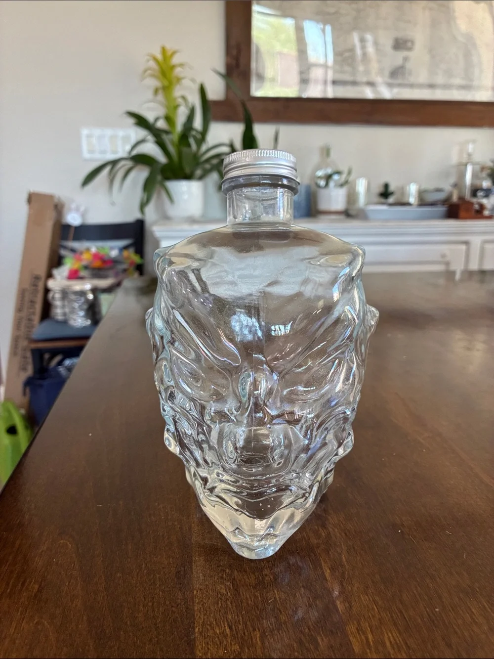 Clear Glass Skull Bottle with Silver Cap